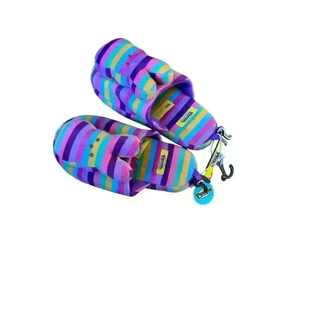 Peeps girls youth plush striped bunny slippers large (3/4) NWT